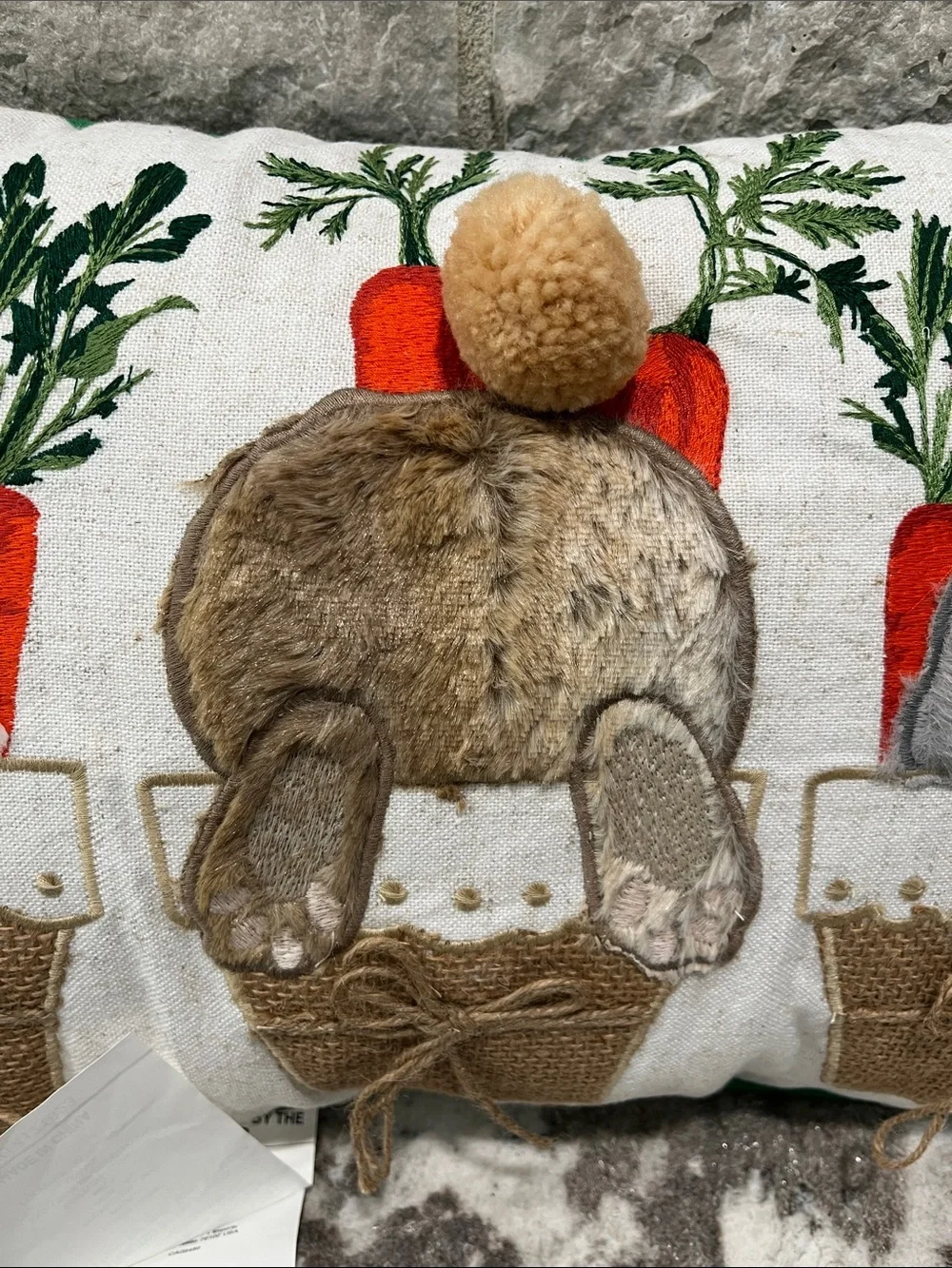 NEW Pier 1 Holiday Bunny Trio Pillow - White, Brown, Gray, Orange, Green
